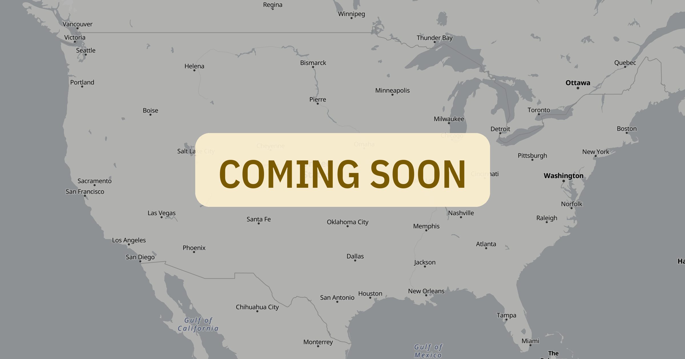 Map of the lower 48 in Bottomless Maps, marked coming soon